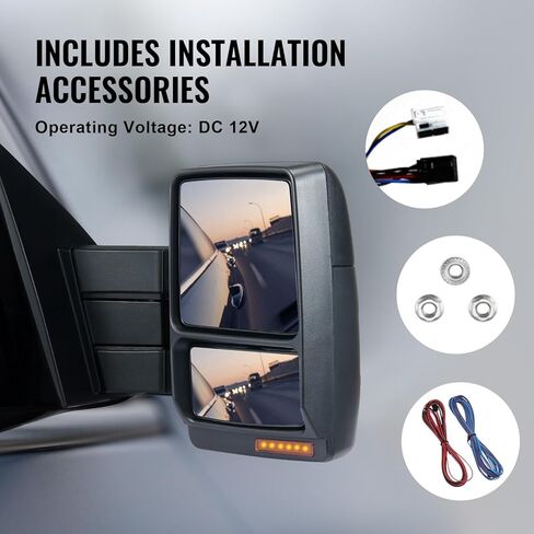 مرايا القطر Vevor تتناسب مع 2004-2014 Ford F150 ، Power LED LED مدفأة الإشارة بركة مرايا القطر الخفيفة يدويًا يسيطر على التلسكوب الأسود القابل للطي in Kuwait