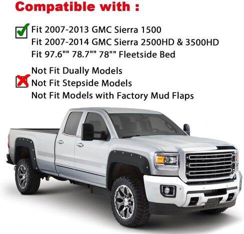 G-Plus Fender Flares 4pcs ، متوافق مع GMC Sierra 1500 2007 2008 2008 2010 2011 2012 2013 in Kuwait