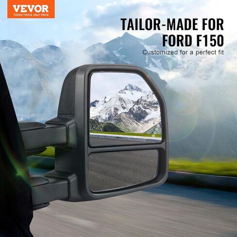 مرايا القطر Vevor تتناسب مع 2004-2014 Ford F150 ، Power LED LED مدفأة الإشارة بركة مرايا القطر الخفيفة يدويًا يسيطر على التلسكوب الأسود القابل للطي in Saudi Arabia