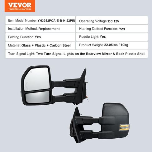 مرايا القطر Vevor تتناسب مع 2004-2014 Ford F150 ، Power LED LED مدفأة الإشارة بركة مرايا القطر الخفيفة يدويًا يسيطر على التلسكوب الأسود القابل للطي in Saudi Arabia