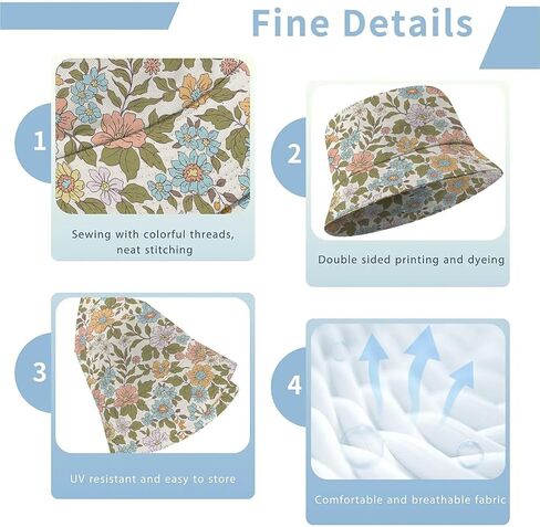 Wildflowers Floral Bucket Hat for Men Women, Summer Vacation Outdoor Travel Reversible Double Side Beach Caps Fisherman Hat in Kuwait