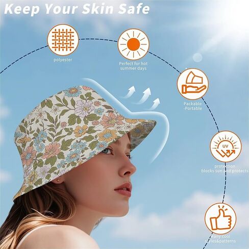Wildflowers Floral Bucket Hat for Men Women, Summer Vacation Outdoor Travel Reversible Double Side Beach Caps Fisherman Hat in Kuwait