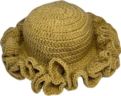 Crochet Hat Knitted Bucket Hats Solid Color Fashion Ruffled Brim Floopy Bucket Hat for Women in Kuwait