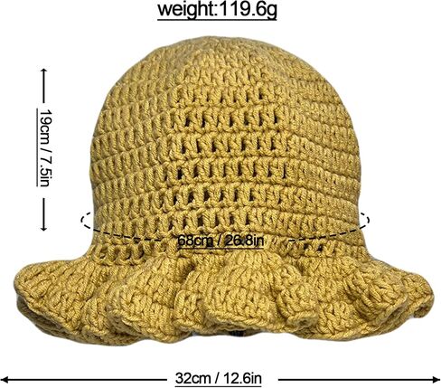 Crochet Hat Knitted Bucket Hats Solid Color Fashion Ruffled Brim Floopy Bucket Hat for Women in Kuwait