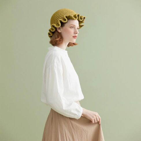 Crochet Hat Knitted Bucket Hats Solid Color Fashion Ruffled Brim Floopy Bucket Hat for Women in Kuwait