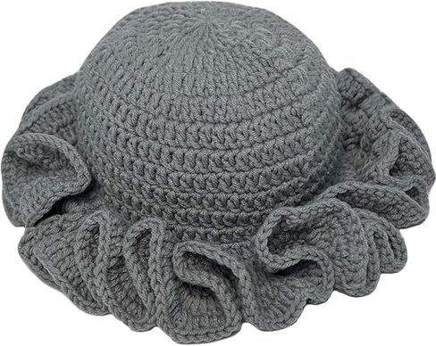 Crochet Hat Knitted Bucket Hats Solid Color Fashion Ruffled Brim Floopy Bucket Hat for Women in Kuwait