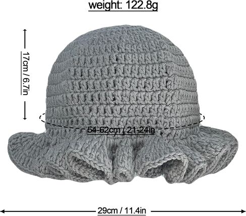 Crochet Hat Knitted Bucket Hats Solid Color Fashion Ruffled Brim Floopy Bucket Hat for Women in Kuwait