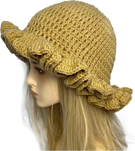 Crochet Hat Knitted Bucket Hats Solid Color Fashion Ruffled Brim Floopy Bucket Hat for Women in Kuwait
