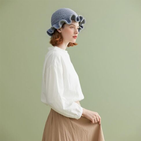 Crochet Hat Knitted Bucket Hats Solid Color Fashion Ruffled Brim Floopy Bucket Hat for Women in Kuwait