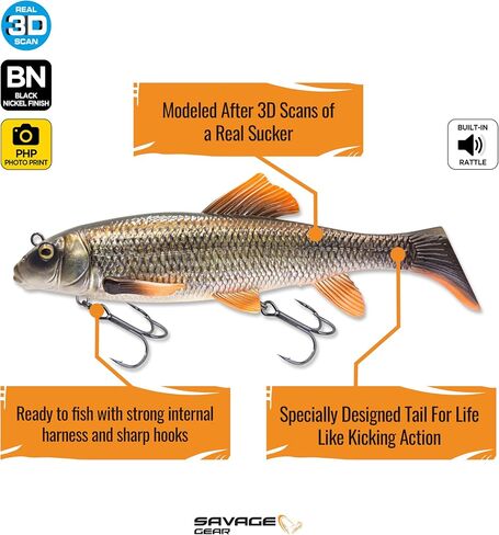 Savage Gear 3D Sucker Freshwater Fishing Lure, Black, 12in, Perfect for Musky, Pike, and Walleye in Saudi Arabia