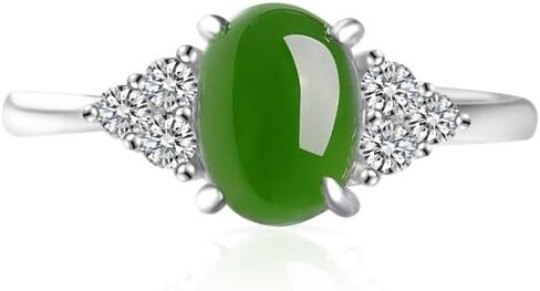 14K Gold over S925 Real Natural Jade Adjustable Ring, Vintage Style with Moissanite, Delicate Jade Jewelry Gift for Wife's Grace in Saudi Arabia