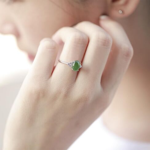 14K Gold over S925 Real Natural Jade Adjustable Ring, Vintage Style with Moissanite, Delicate Jade Jewelry Gift for Wife's Grace in Saudi Arabia