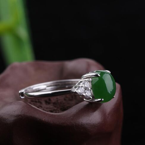 14K Gold over S925 Real Natural Jade Adjustable Ring, Vintage Style with Moissanite, Delicate Jade Jewelry Gift for Wife's Grace in Saudi Arabia