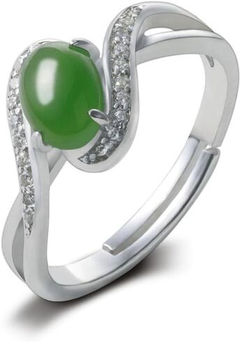14K Gold over S925 Real Natural Jade Adjustable Ring, Vintage Style with Moissanite, Delicate Jade Jewelry Gift for Wife's Grace in Saudi Arabia
