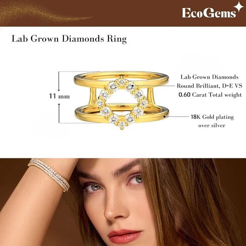 18K White/Yellow Gold Plated Silver Ring With 0.60 Cttw Lab Grown Diamond/Moissanite, Ring For Women, Gift For Her Jewelry For Women Comes With Gift Box in Kuwait