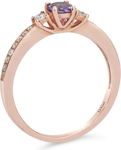 LeVian 14K Rose or White Gold, Round Gemstone & 1/6 Cttw Diamond Three Stone Ring (H-I Color, VS2-SI1 Clarity) - Choice of Stone Color in Saudi Arabia