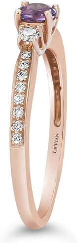 LeVian 14K Rose or White Gold, Round Gemstone & 1/6 Cttw Diamond Three Stone Ring (H-I Color, VS2-SI1 Clarity) - Choice of Stone Color in Saudi Arabia