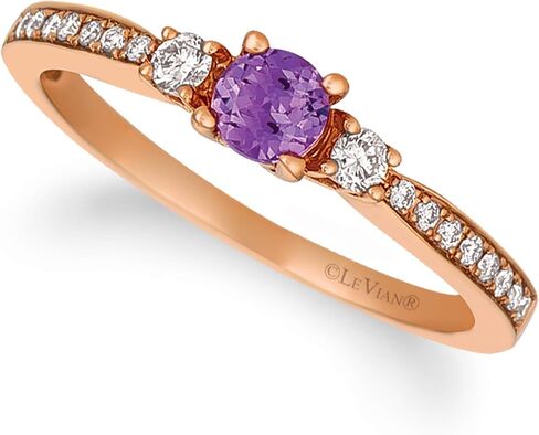 LeVian 14K Rose or White Gold, Round Gemstone & 1/6 Cttw Diamond Three Stone Ring (H-I Color, VS2-SI1 Clarity) - Choice of Stone Color in Saudi Arabia
