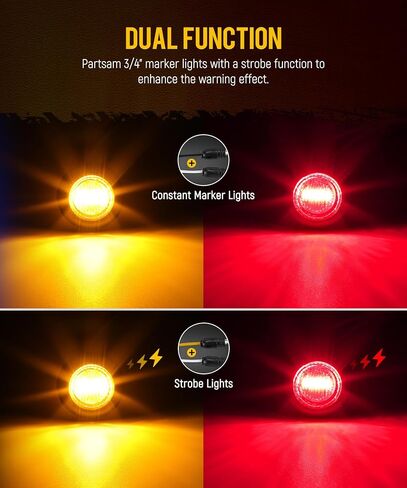 Partsam 3/4 بوصة مزدوجة وظيفة LED مصابيح LED - strobe + علامة ، [DOT معتمد] 12V إزالة الجانبية المقاومة للماء/انعطاف مصابيح الإشارة للمقطورات والشاحنات ، الشاحنات ، RVS ، ATV والحافلات (5pcs Amber + 5pcs Red) in Saudi Arabia