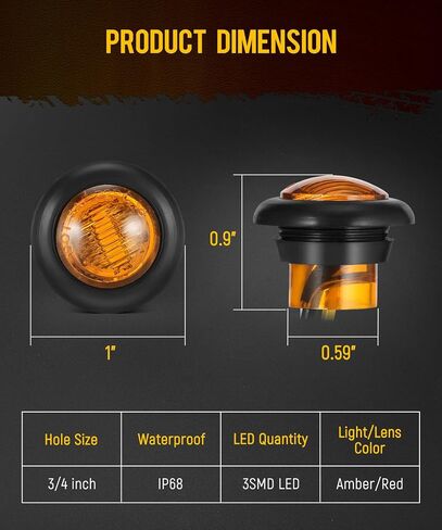 Partsam 3/4 بوصة مزدوجة وظيفة LED مصابيح LED - strobe + علامة ، [DOT معتمد] 12V إزالة الجانبية المقاومة للماء/انعطاف مصابيح الإشارة للمقطورات والشاحنات ، الشاحنات ، RVS ، ATV والحافلات (5pcs Amber + 5pcs Red) in Saudi Arabia