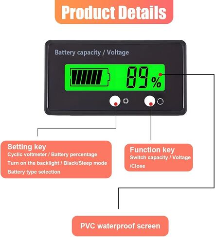 12V 24V 48V 60V 72V GOLF CART CARTATION مؤشر سعة بطارية مع التنبيه ، مقياس شاشة الجهد الرقمي ، شاشة LCD Voltmeter TESTER لبطاريات الليثيوم وبطاريات الرصاص الحشوية (الأخضر) in Kuwait