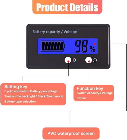 12V 24V 48V 60V 72V Golf Cart Battery Capacity Indicator with Alarm, Digital Battery Voltage Monitor Gauge, LCD Display Voltmeter Tester for Lithium Batteries&Lead-Acid Batteries (Green) in Saudi Arabia