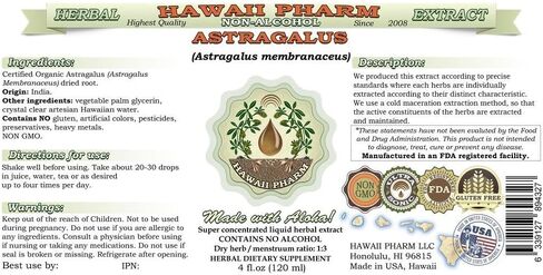 Astragalus Alcohol-Free Liquid Extract, Organic Astragalus (Astragalus membranaceus) Dried Root Glycerite Hawaii Pharm Natural Herbal Supplement 4 oz in Saudi Arabia
