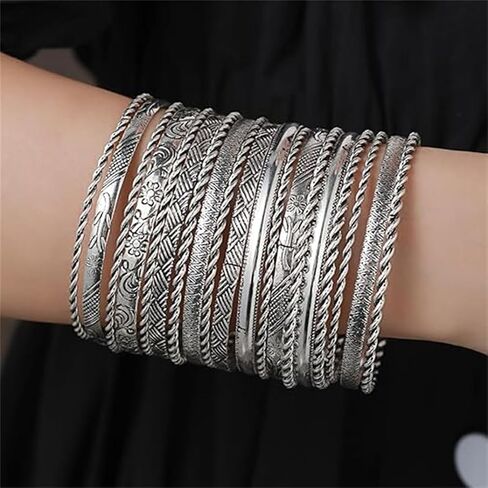 14Pcs Gold Bangle Bracelets Set for Girls Boho Multi Layer Stack Textured Bracelets Indian Chunky Bangle Bracelet for Women Teen in Saudi Arabia