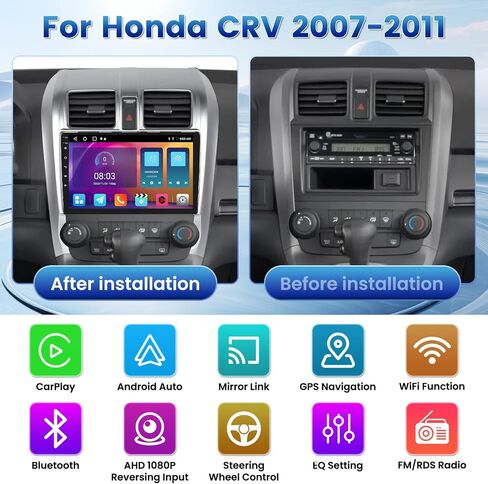 2+64GB Android 13 Car Stereo for Honda CRV 2007-2011 with Wireless Carplay Android Auto, 9" Touch Screen Radio Dash Kit GPS Navigation WiFi Bluetooth SWC Mic Backup Camera in Saudi Arabia