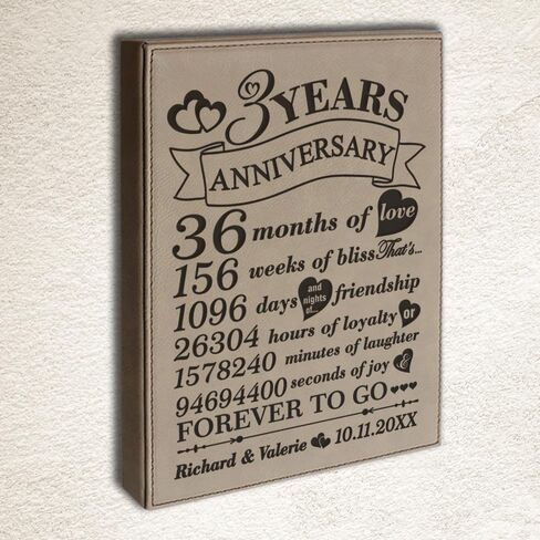 BELLA BUSTA- 3 Years Anniversary-Years, Months, Weeks, Days, Hours, Minutes, Seconds- 3rd Wedding Anniversary- Engraved Leather Plaque (7 x 9 Vertical (Rawhide)) in Saudi Arabia
