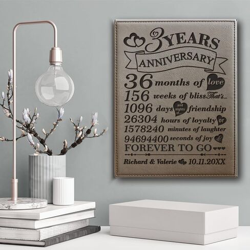 BELLA BUSTA- 3 Years Anniversary-Years, Months, Weeks, Days, Hours, Minutes, Seconds- 3rd Wedding Anniversary- Engraved Leather Plaque (7 x 9 Vertical (Rawhide)) in Saudi Arabia