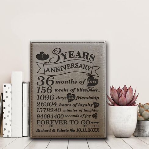 BELLA BUSTA- 3 Years Anniversary-Years, Months, Weeks, Days, Hours, Minutes, Seconds- 3rd Wedding Anniversary- Engraved Leather Plaque (7 x 9 Vertical (Rawhide)) in Saudi Arabia