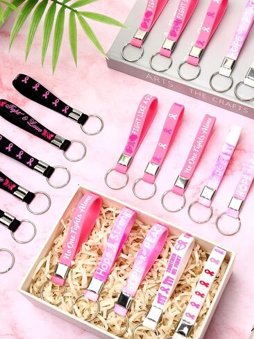36pcs توعية سرطان الثدي سلاسل المفاتيح السيليكون الأمل قوة الأشرطة الوردي شرائط مفاتيح المطاط التحفيزية للنساء in Kuwait