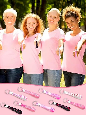 36pcs توعية سرطان الثدي سلاسل المفاتيح السيليكون الأمل قوة الأشرطة الوردي شرائط مفاتيح المطاط التحفيزية للنساء in Kuwait