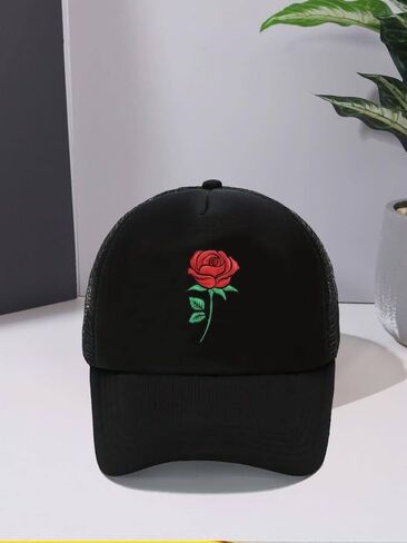 RED ROED مطرزة قبعة سائق شاحنة سوداء - شبك للجنسين شبك البيسبول قبعة قابلة للتعديل في الهواء الطلق قبعة الشمس في الهواء الطلق للرجال نساء in Saudi Arabia
