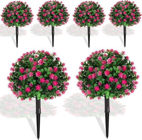 مجموعة yunlly من 6 شجرة الاصطناعية topiary ball tree 16 بوصة الشجرة في الهواء الطلق مع شجيرات زهرة مزيفة ، مقاومة الأشعة فوق البنفسجية ، نبات الخضرة الخضرة مع ارتفاع للدوائر الداخلية للشرفة الأمامية (الوردي) in Kuwait