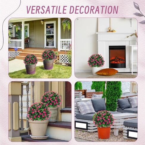 مجموعة yunlly من 6 شجرة الاصطناعية topiary ball tree 16 بوصة الشجرة في الهواء الطلق مع شجيرات زهرة مزيفة ، مقاومة الأشعة فوق البنفسجية ، نبات الخضرة الخضرة مع ارتفاع للدوائر الداخلية للشرفة الأمامية (الوردي) in Kuwait