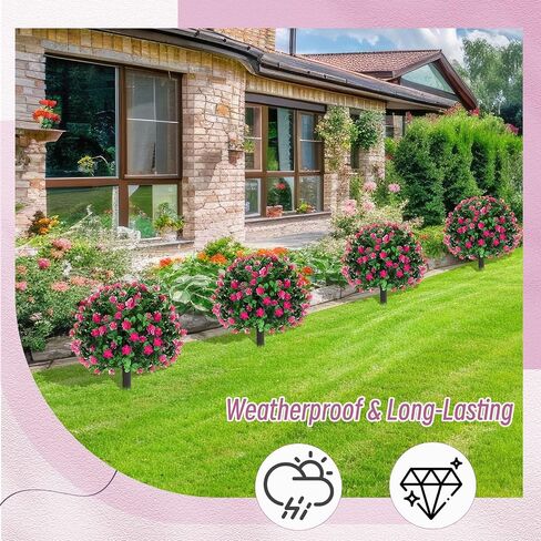 مجموعة yunlly من 6 شجرة الاصطناعية topiary ball tree 16 بوصة الشجرة في الهواء الطلق مع شجيرات زهرة مزيفة ، مقاومة الأشعة فوق البنفسجية ، نبات الخضرة الخضرة مع ارتفاع للدوائر الداخلية للشرفة الأمامية (الوردي) in Kuwait