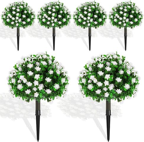 مجموعة yunlly من 6 شجرة الاصطناعية topiary ball tree 16 بوصة الشجرة في الهواء الطلق مع شجيرات زهرة مزيفة ، مقاومة الأشعة فوق البنفسجية ، نبات الخضرة الخضرة مع ارتفاع للدوائر الداخلية للشرفة الأمامية (الوردي) in Kuwait