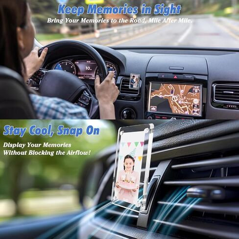 1797 2 Pack Car Photo Holders for Dashboard Vent Picture Frame Clip Magnetic Acrylic Display Horizontal Vertical fit for Polaroid Wallet Size Photos 3.5 x 2.4 inch in Saudi Arabia