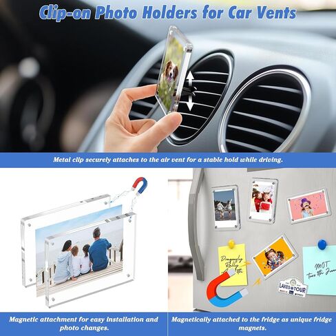 1797 2 Pack Car Photo Holders for Dashboard Vent Picture Frame Clip Magnetic Acrylic Display Horizontal Vertical fit for Polaroid Wallet Size Photos 3.5 x 2.4 inch in Saudi Arabia