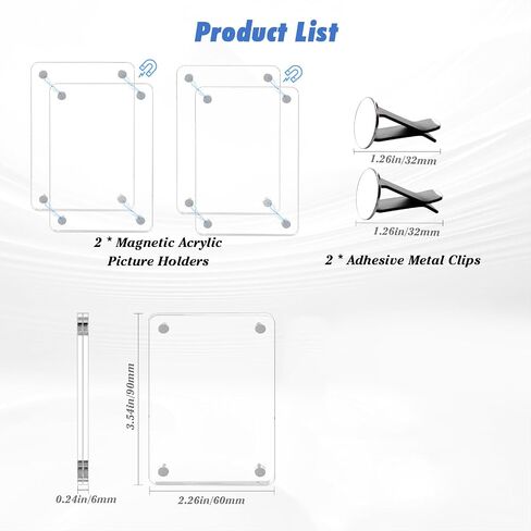 1797 2 Pack Car Photo Holders for Dashboard Vent Picture Frame Clip Magnetic Acrylic Display Horizontal Vertical fit for Polaroid Wallet Size Photos 3.5 x 2.4 inch in Saudi Arabia