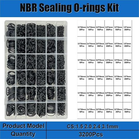 Rubber O-Ring Sealing Washer Plumbing Gasket Oil Resistant Automobile Plumbing Faucet Water Repair Black NBR Seal O-Ring(3200pcs 1set) in Saudi Arabia