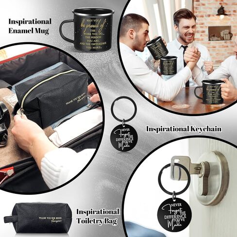 3 Pcs Thank You Gift for Men, Fathers Day Gift Set, Leather Toiletry Bag 12 oz Inspirational Enamel Mug Motivational Keychain May You Be Proud Sign Gift for Coach Men Teacher Male Staff Dad in Saudi Arabia