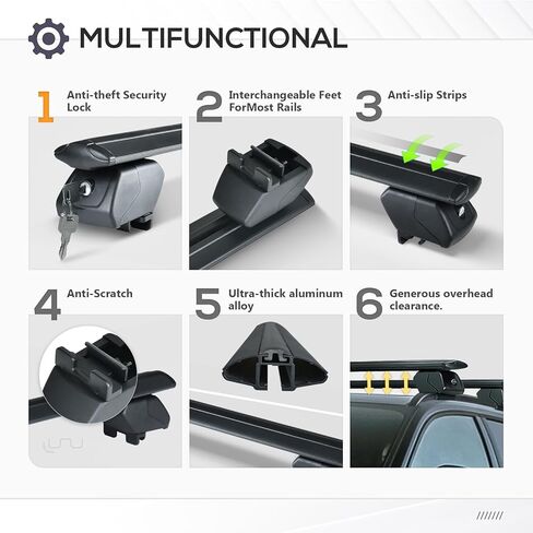 53 "Universal Roof Rack Cross Bars Hucked 300 LBS Cricsbatars متوافقة مع القضبان الجانبية المرتفعة والمرتفعة ، وتناسب معظم مركبات سيارات الدفع الرباعي ، وقفل القفل وقابل للضبط in Kuwait