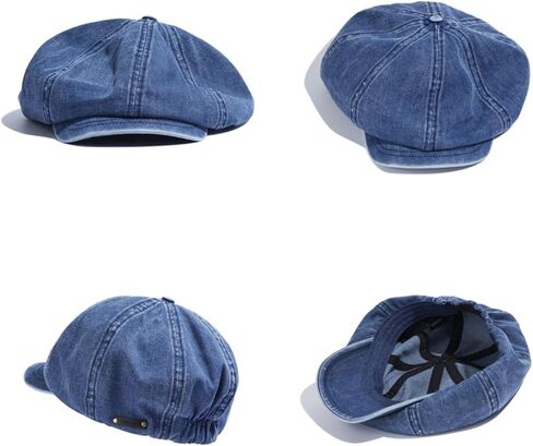 Women's Washed Denim Newsboy Cap Fashion Vintage 8 Panels Visor Beret Girls Octagonal Cap Painter Hat in Saudi Arabia