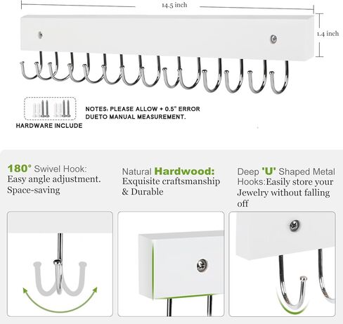 Necklace Holder Wall Mounted Jewelry Organizer - 2 Pack Wooden with 28 Hooks, Hanging Earring & Ring Bracelet Storage, Decorative Space-Saving Jewelry Display (White) in Saudi Arabia