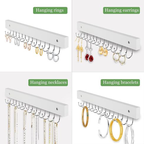 Necklace Holder Wall Mounted Jewelry Organizer - 2 Pack Wooden with 28 Hooks, Hanging Earring & Ring Bracelet Storage, Decorative Space-Saving Jewelry Display (White) in Saudi Arabia