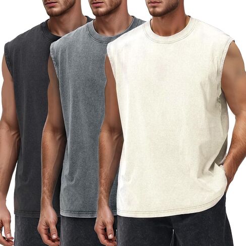 yimoon mens cotton cotton incluot tops accless acid wash tshirts قطعت قمصان العضلات in Kuwait