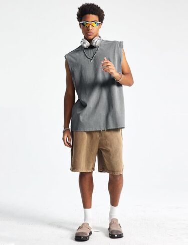 yimoon mens cotton cotton incluot tops accless acid wash tshirts قطعت قمصان العضلات in Kuwait